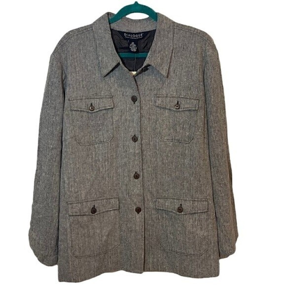 NWT Dialogue Women’s Grey Linen Blend Safari Jacket - Size 1X classic - Picture 1 of 7